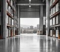 Almacén industrial con estanterías y mercancías listas para su distribución.