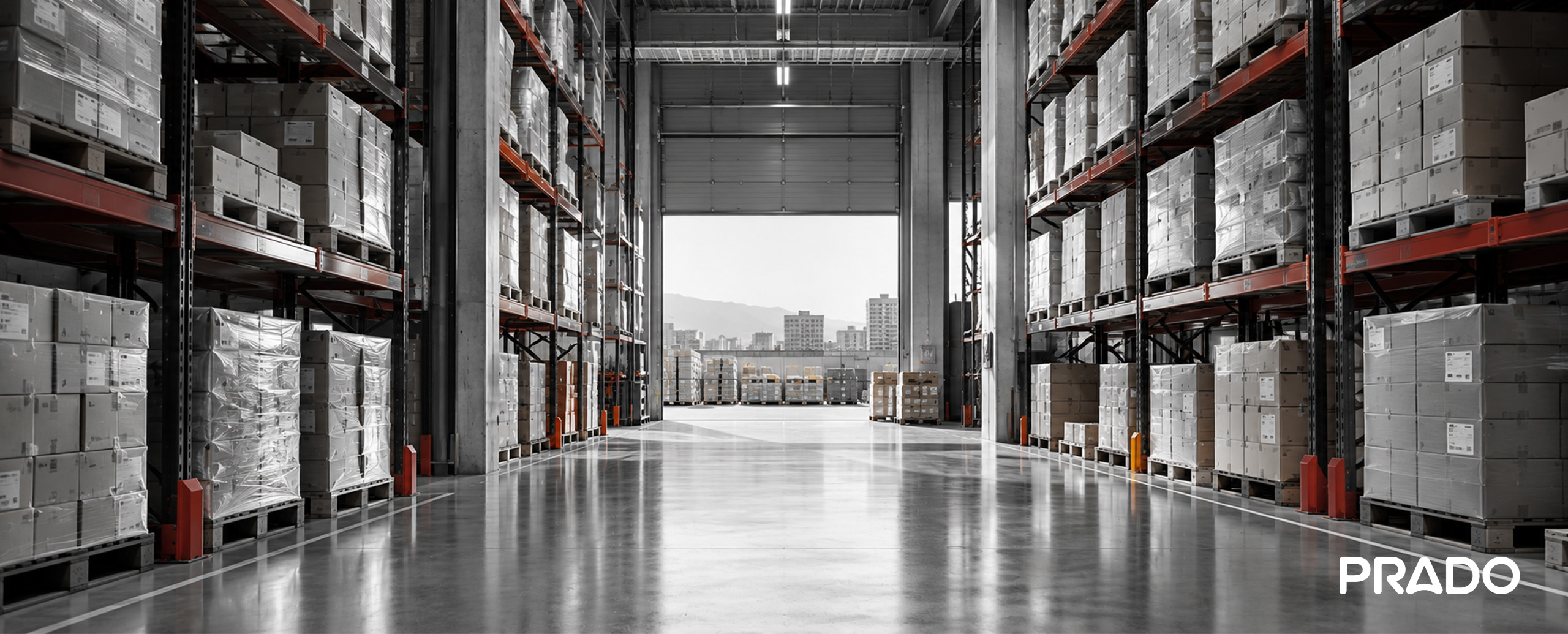 Almacén industrial con estanterías y mercancías listas para su distribución.